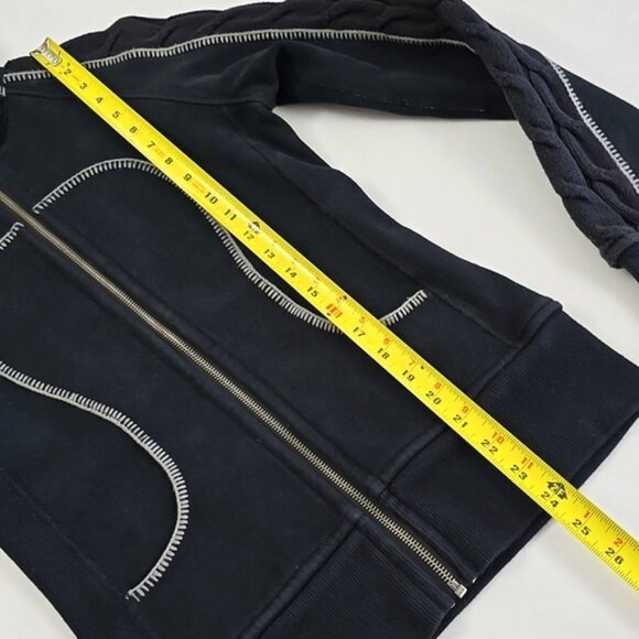 Lululemon Scuba Hoodie Black Full Zip Black Teal Cable Knit Fleece Lined Size 4 - Picture 15 of 15